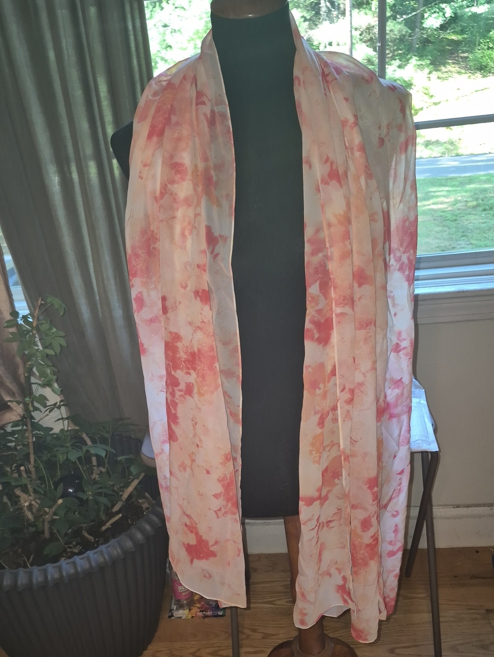 Calvin Klein Peach and Coral Watercolor Scarf